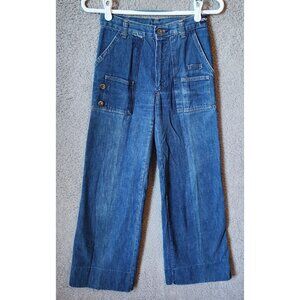 VTG 70s Women's Tour De Force Wide Flare Leg Baggy Jeans Patch Pockets Blue Sz 6